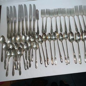 Estate Sale Rare Lot of 58pc Silver Community White Orchid Knives Forks Spoons